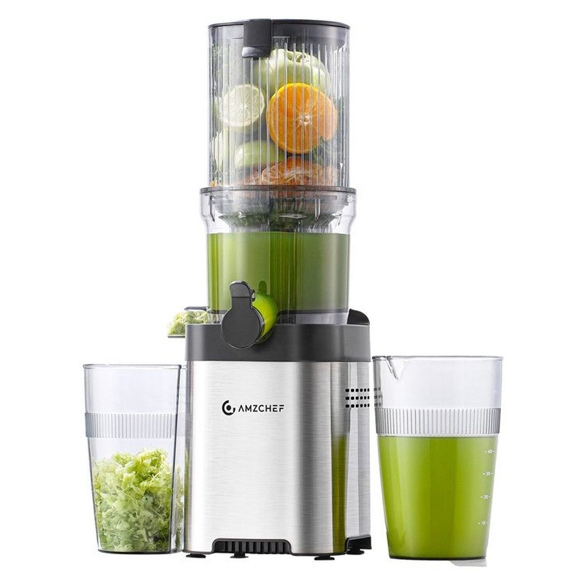 AMZCHEF 2in1 Entsafter CE-ZM1902M-SV Slow Juicer (Silber)