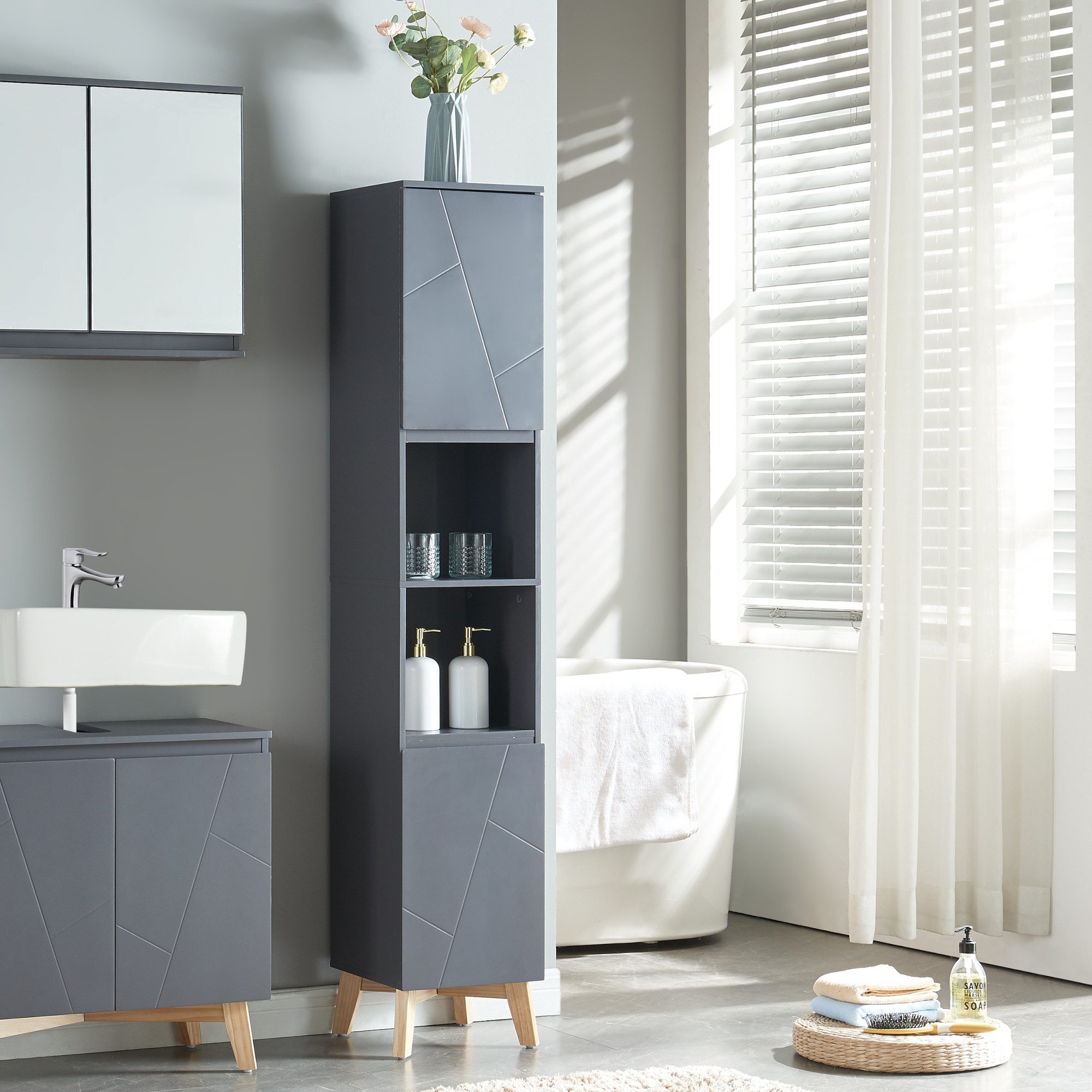 en.casa Hochschrank »Overath« Badschrank 160x30x30cm Grau günstig online kaufen