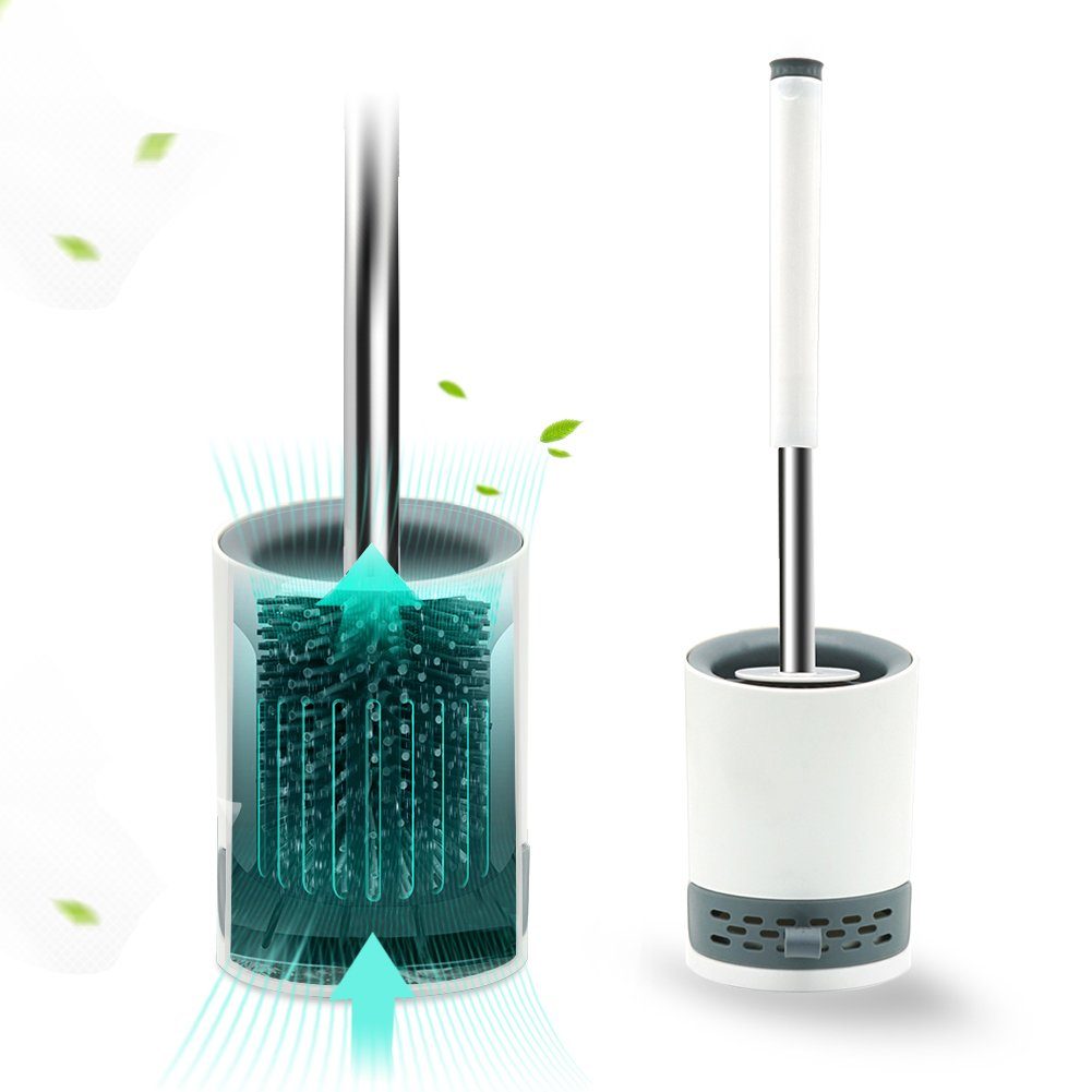 SONNI Reinigungsbürste SONNI Klobürste Silikon Toilettenbürste WC mit Halter Klobürste, Wandmontage & Boden schnell trocknendem Haltersatz weiß grau