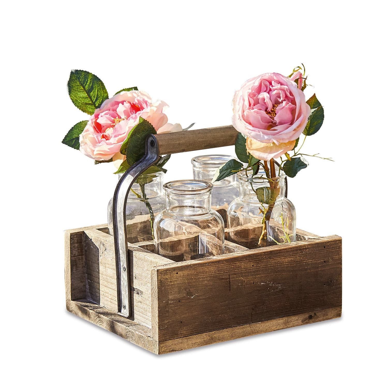 Mirabeau Übertopf Vase 4er Set mit Korb Reverie braun/klar