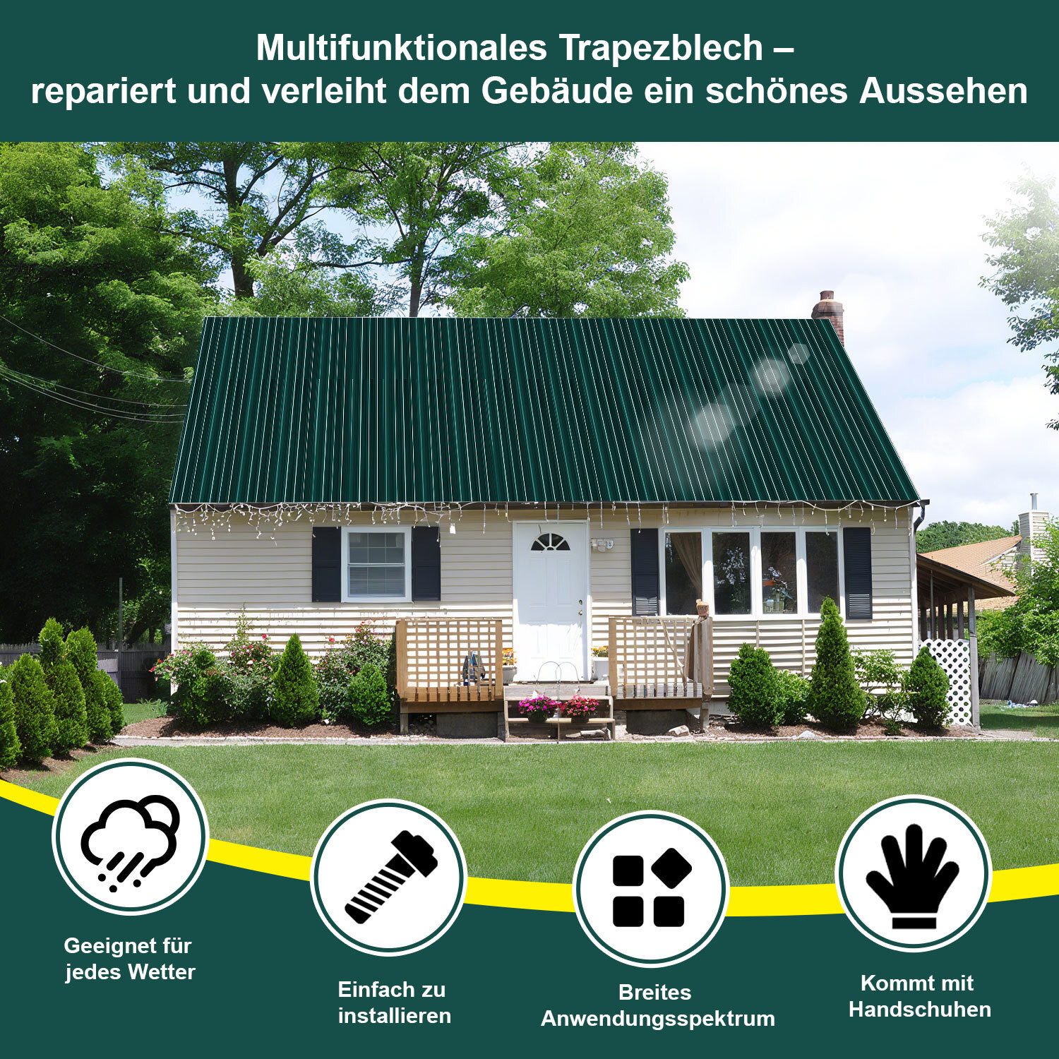 Clanmacy Trapezblech Trapezblech 36er Set Profilblech Trapezblech mit Handschuhe 21m², 129x46x0.25 mm (Set 36-St) UV-Schutz, Wasserfest, Wetterfest, Rostresistent, Korrosionsbeständig