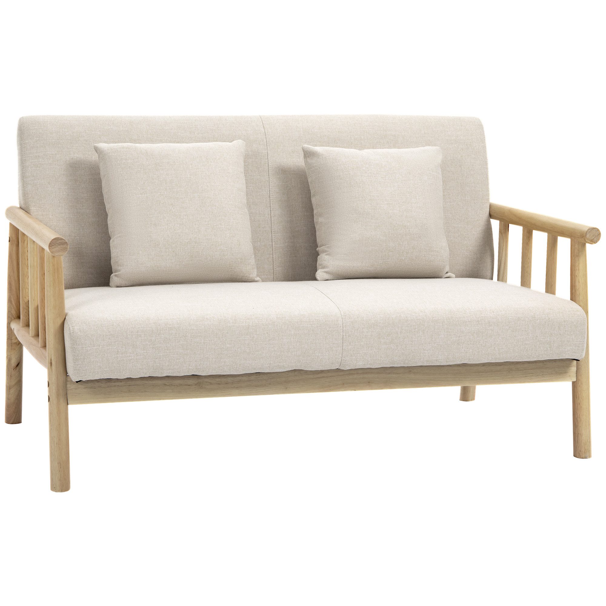 HOMCOM 2-Sitzer Couch mit 2 Lendenkissen, Gepolsterter Polstersofa, Sofa 1 Teile, für kleine Räume, Wohnzimmer, Schlafzimmer, Beige
