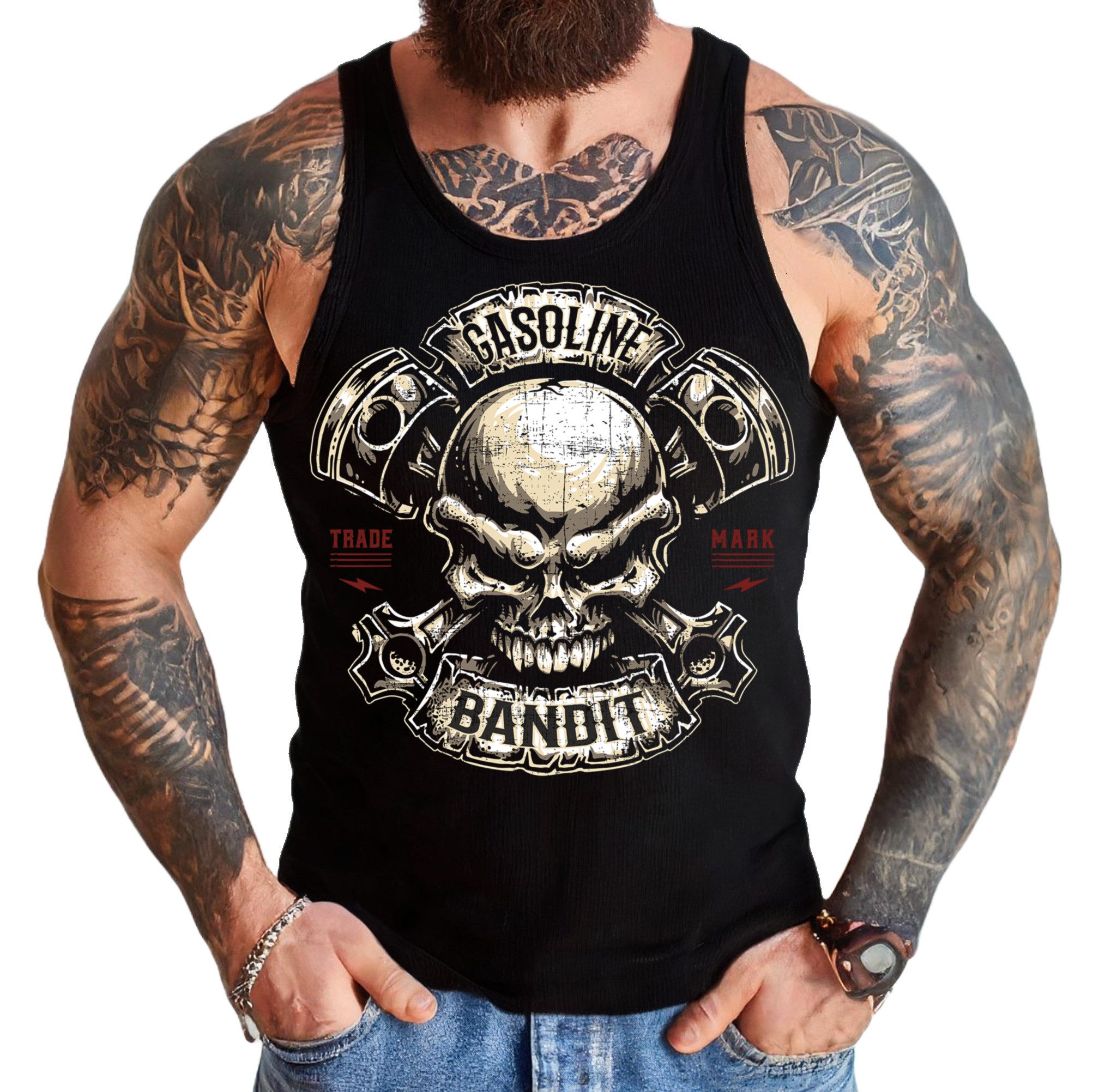 GASOLINE BANDIT® Tanktop für Biker Racer Motorrad Fans: Piston Skull
