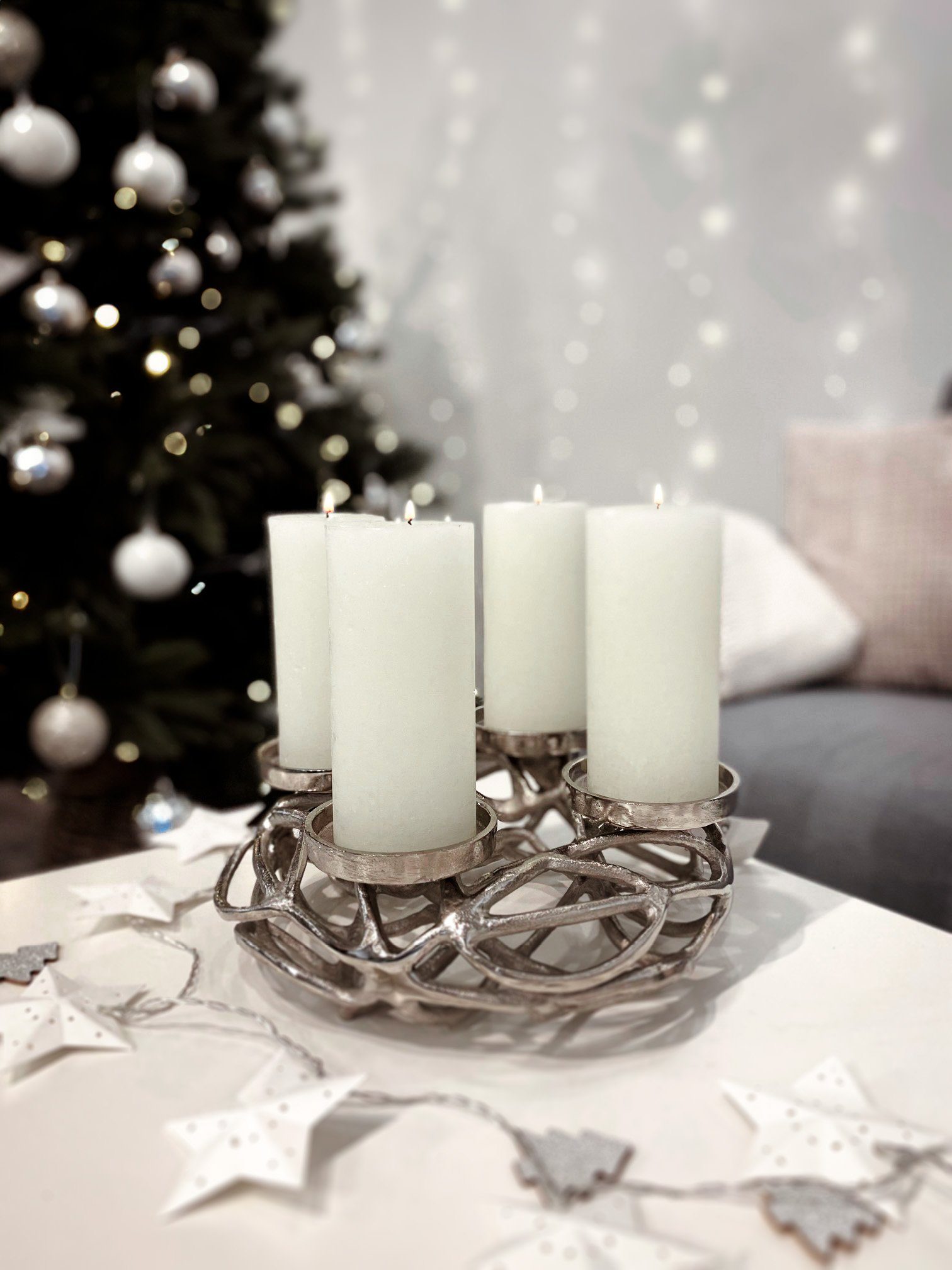 Kobolo Kerzenhalter Adventskranz rund aus Metall 4 Kerzen - D 31cm (silber) günstig online kaufen