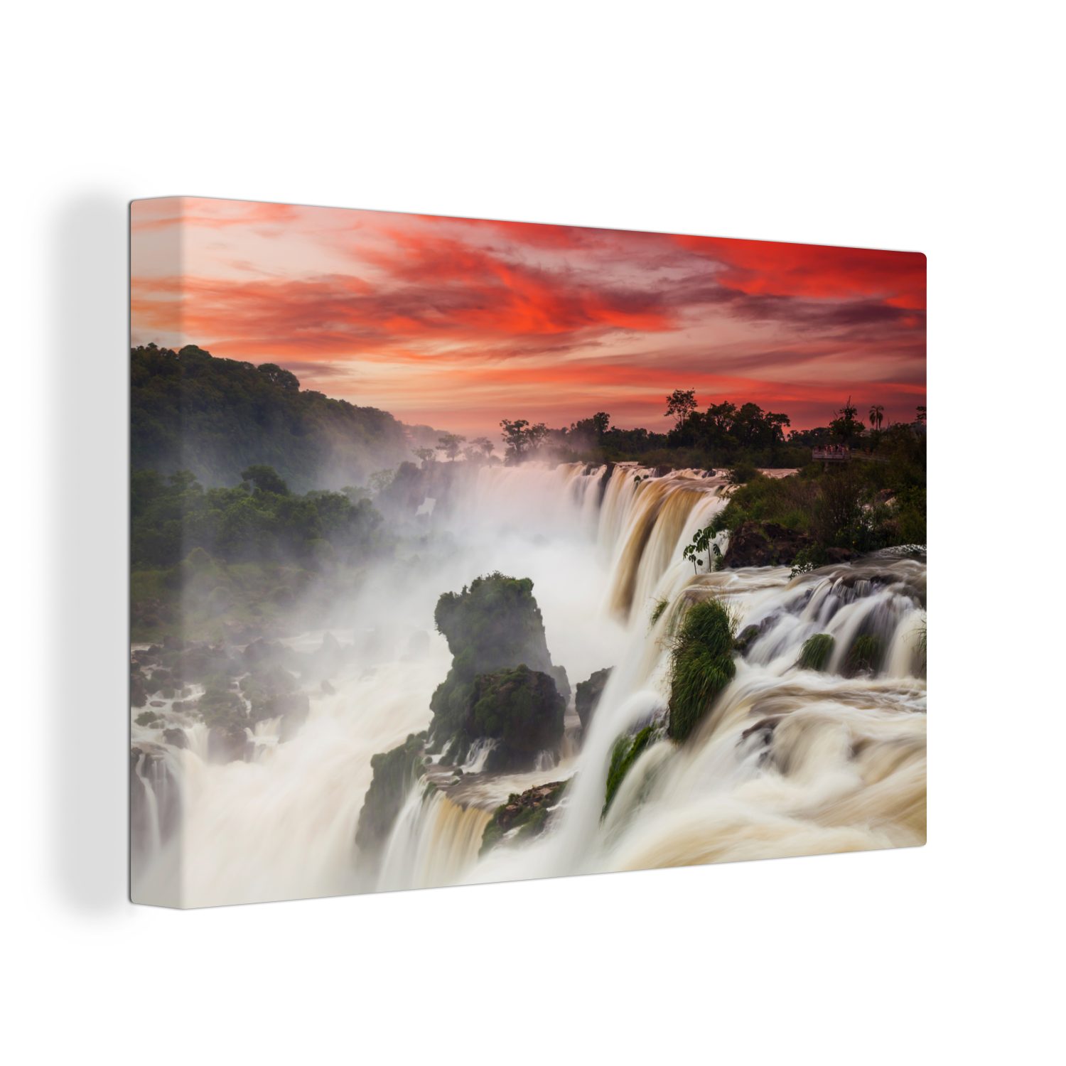 Rot, Leinwandbilder, (1 Wasserfälle Wanddeko, cm St), Aufhängefertig, 30x20 Wandbild OneMillionCanvasses® - Leinwandbild Himmel -