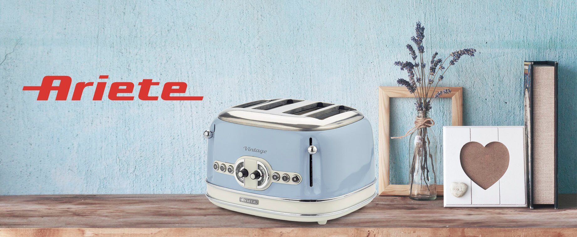 Ariete Toaster Vintage, 4 kurze Schlitze, für 4 Scheiben, 1630 W, blau
