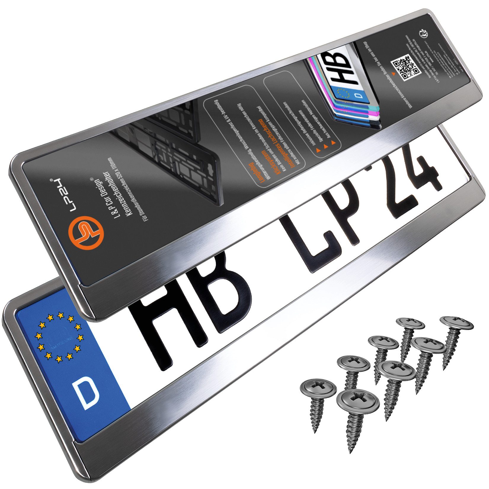 L & P Car Design Держатель номерного знака Auto Chrom-gebürstet Держатель номерного знакаung Kennzeichen, (2 Stück)