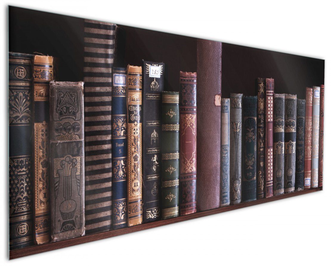 Wallario Küchenrückwand Bücherregal mit alten Büchern, (1-tlg)