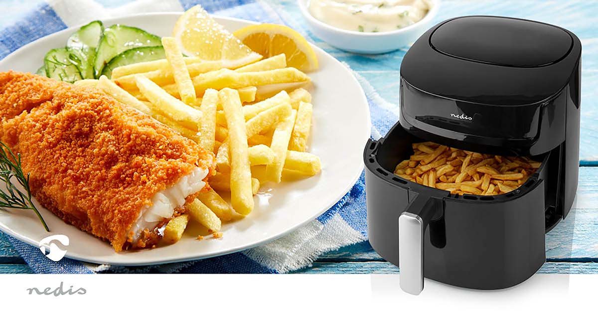 Nedis Heißluftfritteuse KAAF170BK, 1800 W, Temperatur 40–200 °C, Timer bis 60 Min, einfache Bedienung für Zuhause