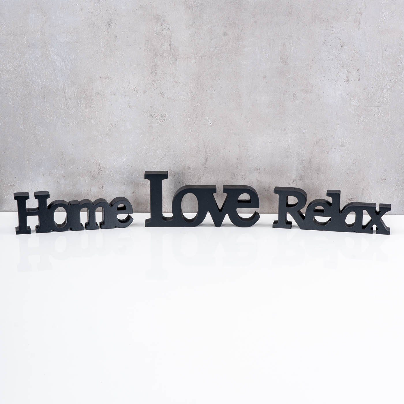 Levandeo® Deko-Schriftzug, Love Home Relax Schriftzug Schwarz MDF Holz Deko Aufsteller Tischdeko