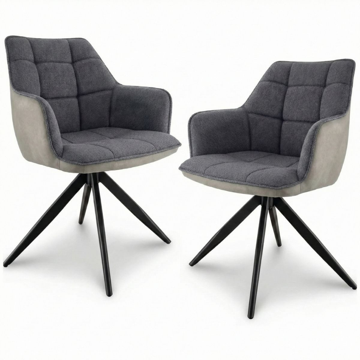 Liadomo Armlehnstuhl London, Esszimmerstuhl, Armlehnstuhl, Küchenstuhl, Polsterstuhl (2er Set), mit Armlehnen, Textilbezug, 4-Fuß-Metallgestell schwarz, 360° drehbar