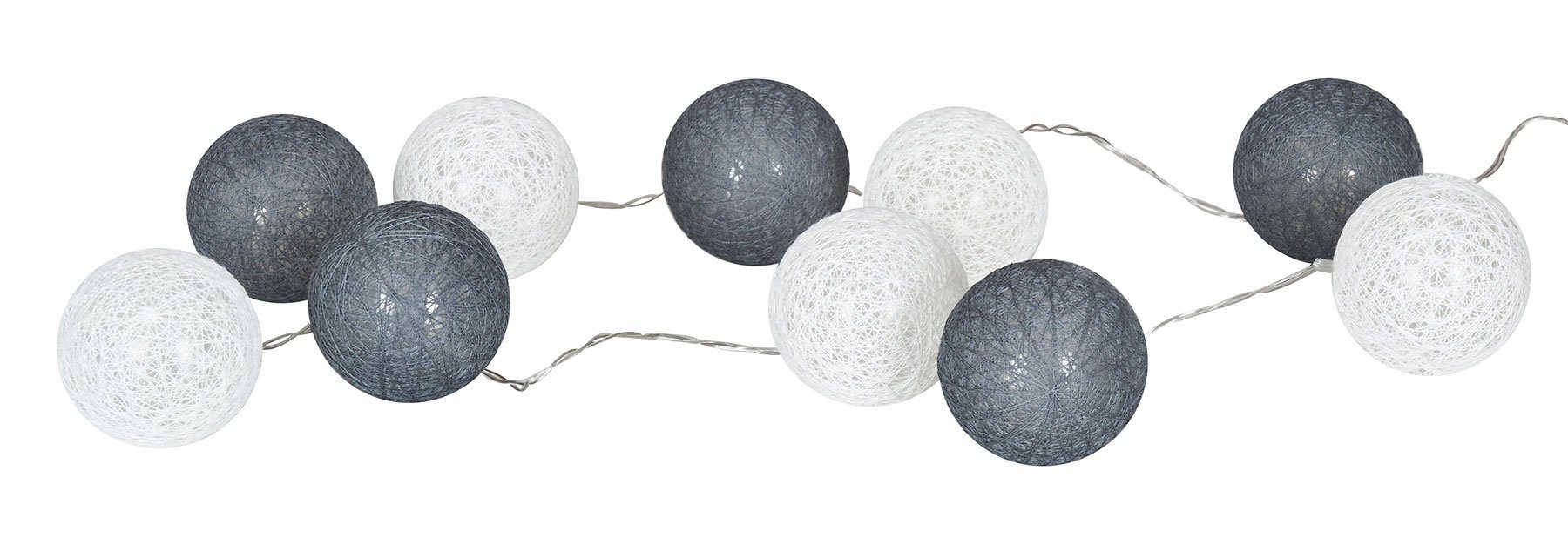 Levandeo® Lichterkette, 10er Lichterkette LED Ø6cm Kugeln Girlande Lampions Baumwolle Weiß