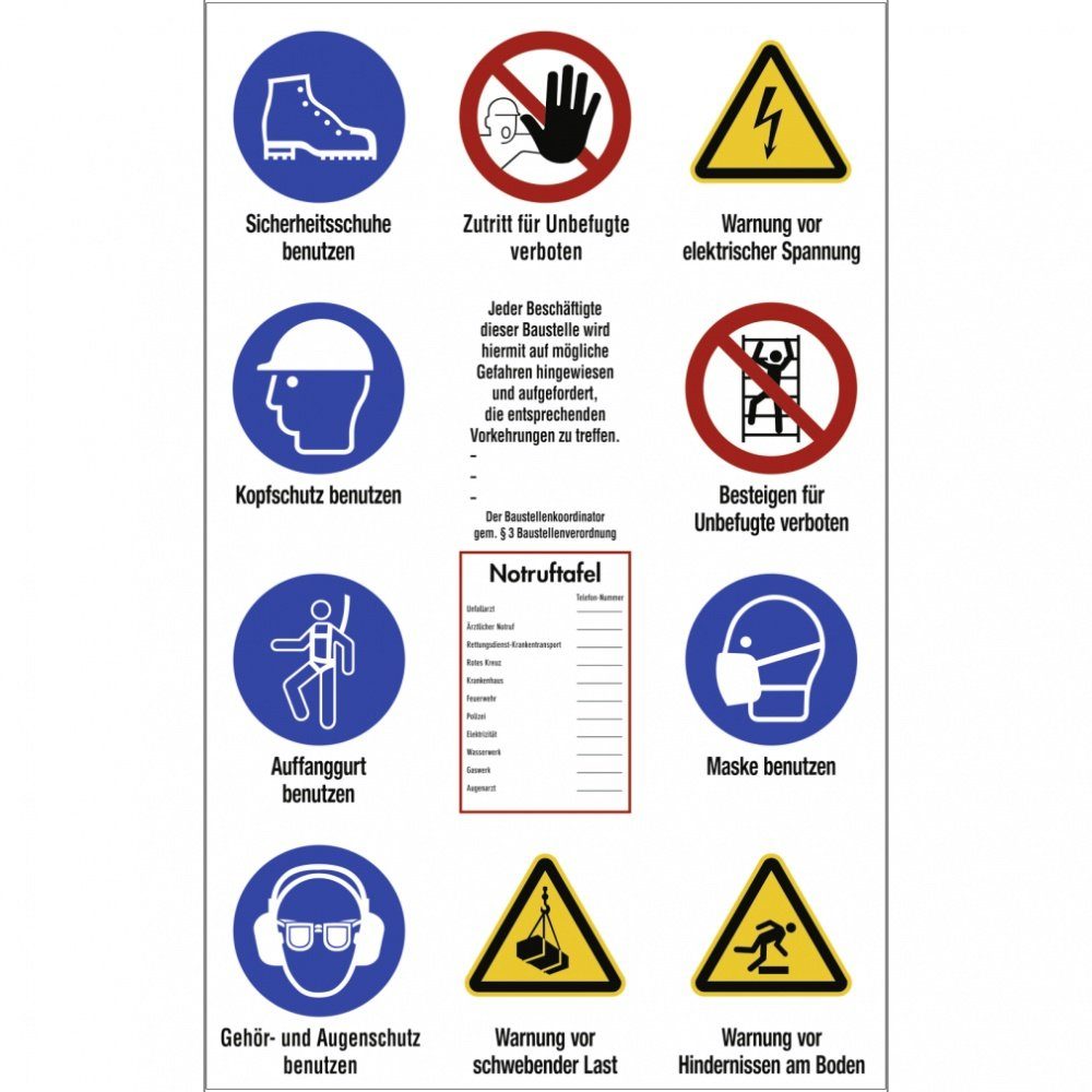 Hinweisschild Baustellen-Sicherheitsschild, Kombischild