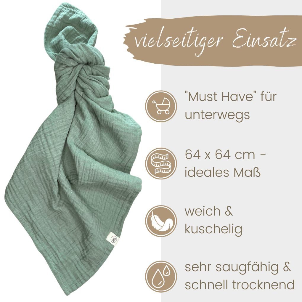 Babydecke Mulltücher 4er-SET gekreppt, Spucktuch 64x64 100% GOTS BIO-Baumwolle, DIKOS, PREMIUM Qualität atmungsaktiv, nachhaltig, plastikfrei, kuschelweich