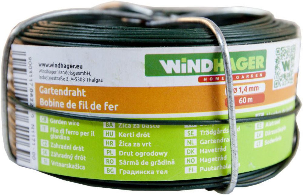 Windhager Pflanzschnur Gartendraht für Garten-, Binde- und Bastelarbeiten (1-tlg), Blumendraht erhältlich in unterschiedlchen Größen, verzinkt, grün
