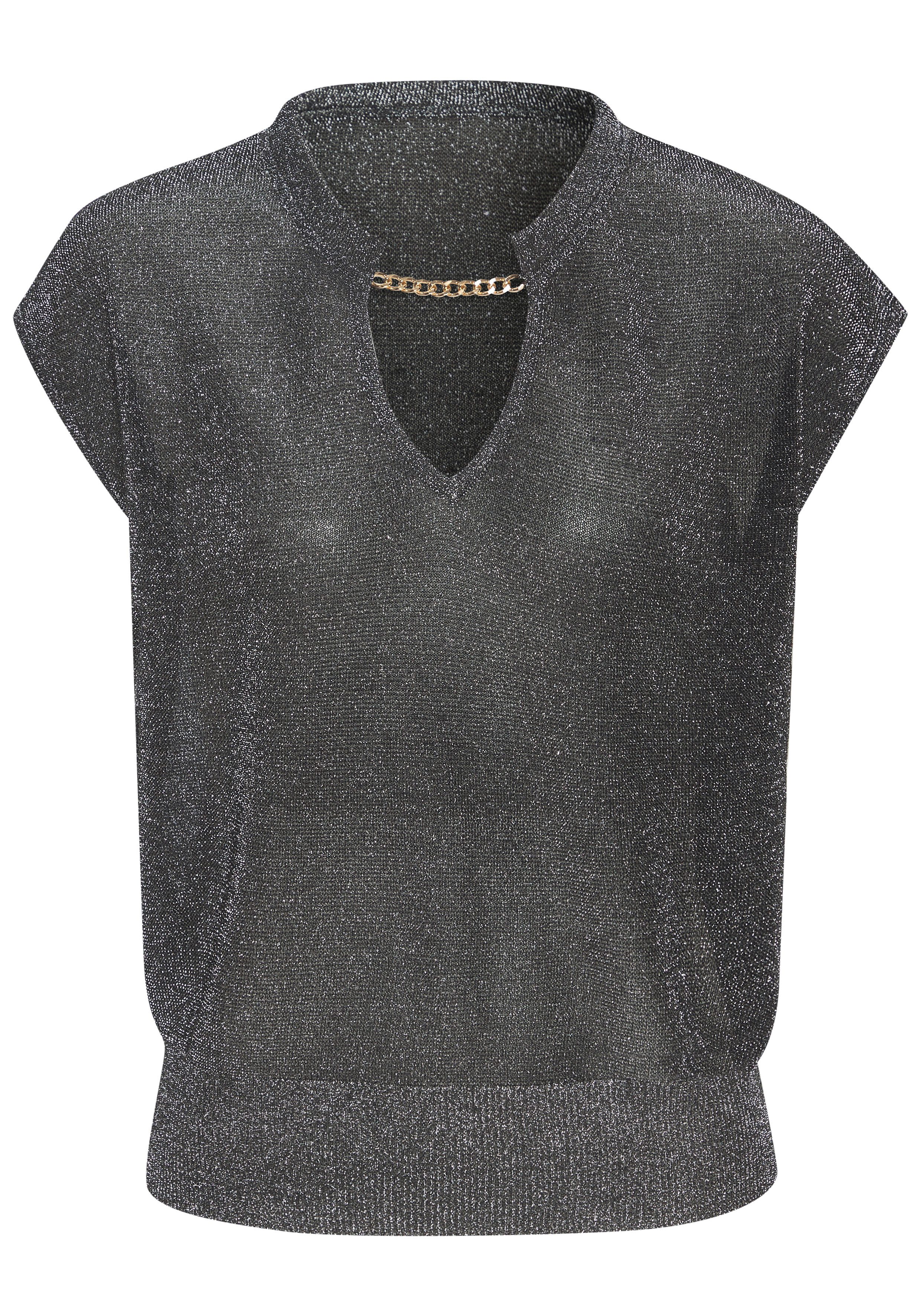 LASCANA Kurzarmpullover aus Glitzergarn mit Gliederketten-Detail. € 39,99