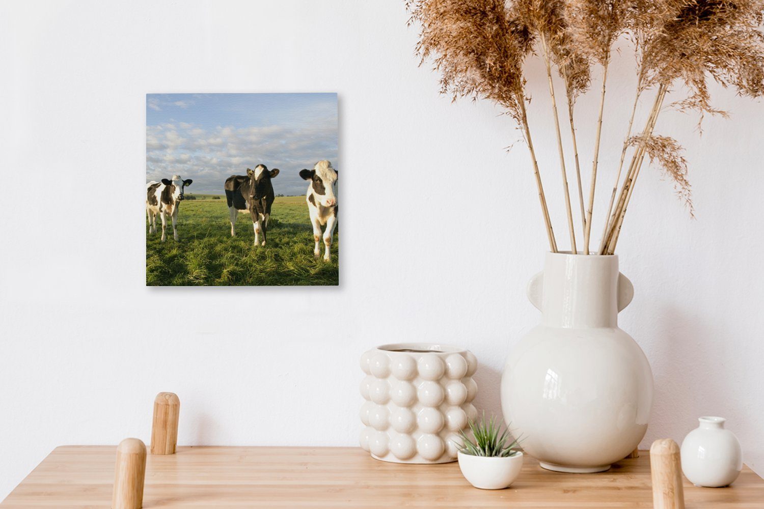 OneMillionCanvasses® Leinwandbild Schlafzimmer St), für (1 bunt -Tier, - Sonne Wohnzimmer Bilder Kuh Leinwand