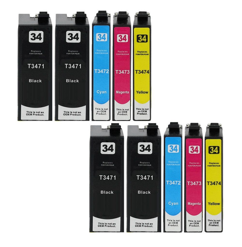 inkpro 10 XL-Druckerpatronen T34XL kompatibel mit Epson 34XL Tintenpatrone (T3471, T3472, T3473, T3474 für Epson WorkForce Pro WF-3720 DW, WF-3720 DWF, WF-3725 DWF, 10-tlg., 4 x Schwarz und je 2 x Cyan, Magenta, Gelb)