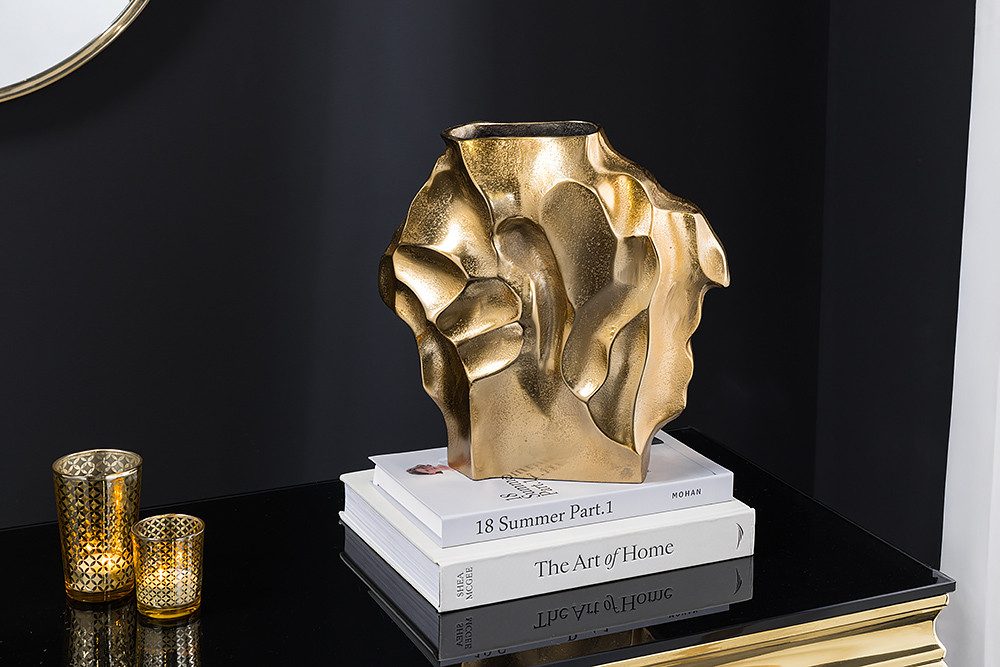 riess-ambiente Dekovase LIQUID 25cm gold · Blumenvase aus Metall für Wohnzimmer & Schlafzimmer (Einzelartikel, 1 St), Tischdeko · handmade · Hammerschlag Design · Accessoire