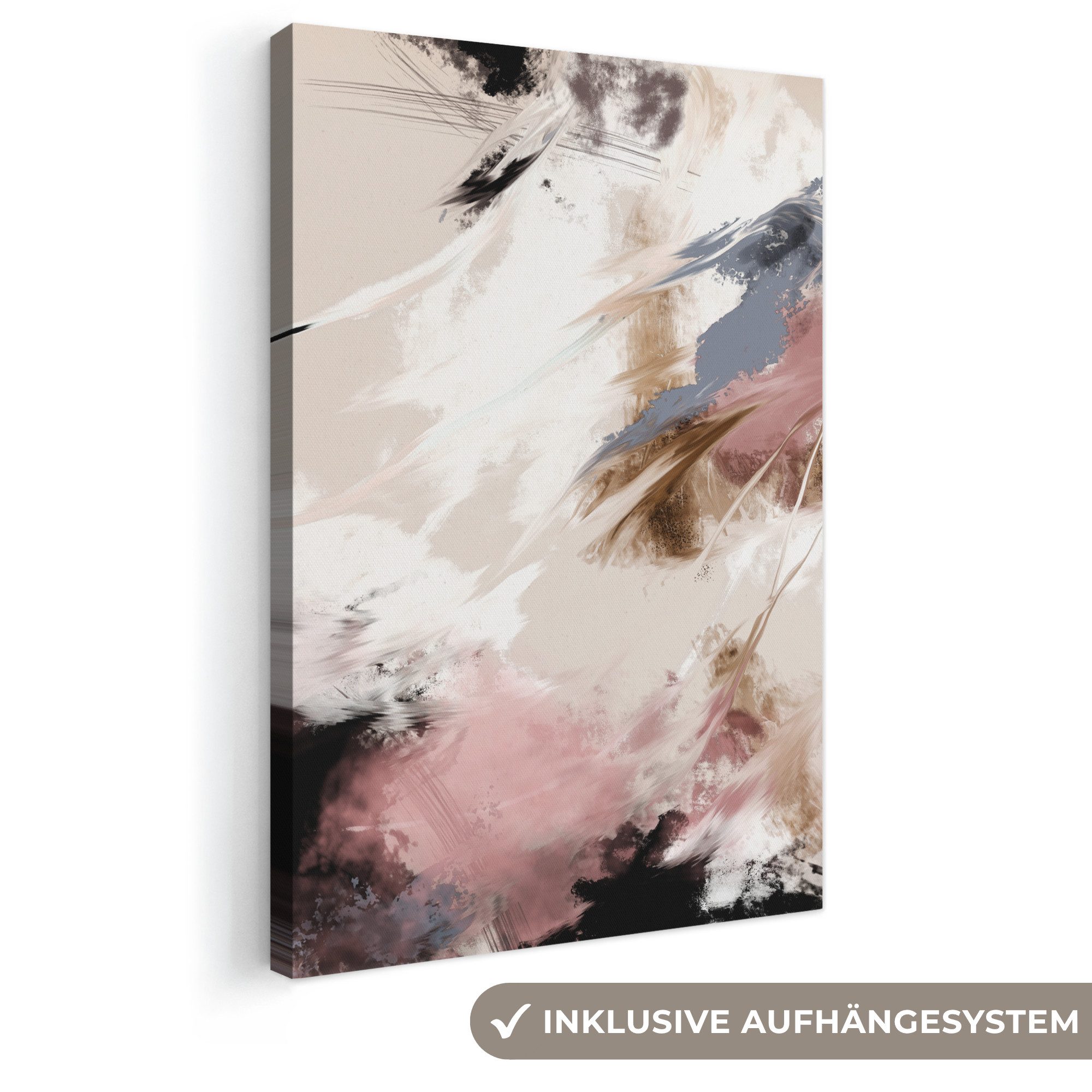 OneMillionCanvasses® Leinwandbild Farbe - Abstrakt - Rosa - Weiß, Fotodruck (1 St), Leinwand Canvas Wandbild, Wanddekoration 20x30 cm