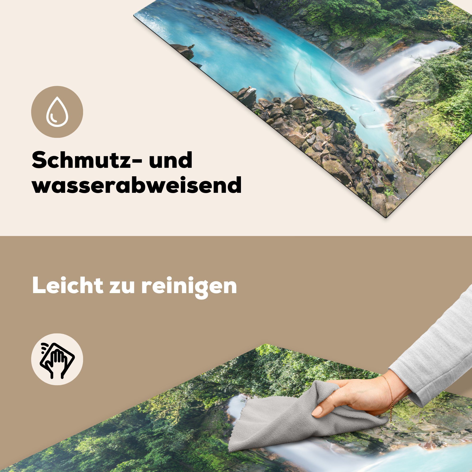 tlg), Rica, Costa Induktionskochfeld (1 Schutz 81x52 küche, in MuchoWow die für cm, Wasserfall Vinyl, Ceranfeldabdeckung Herdblende-/Abdeckplatte