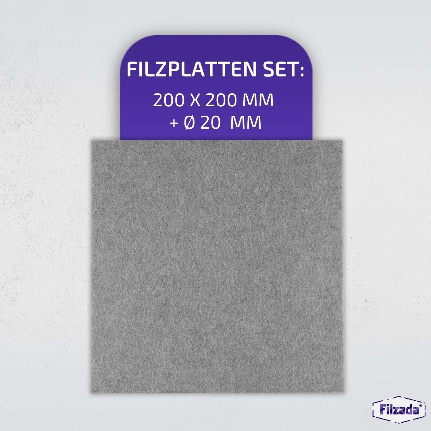 Filzgleiter Grau Set Möbelgleiter Platten Ø20mm 200x200mm Filzada Selbstklebend & Filzgleiter