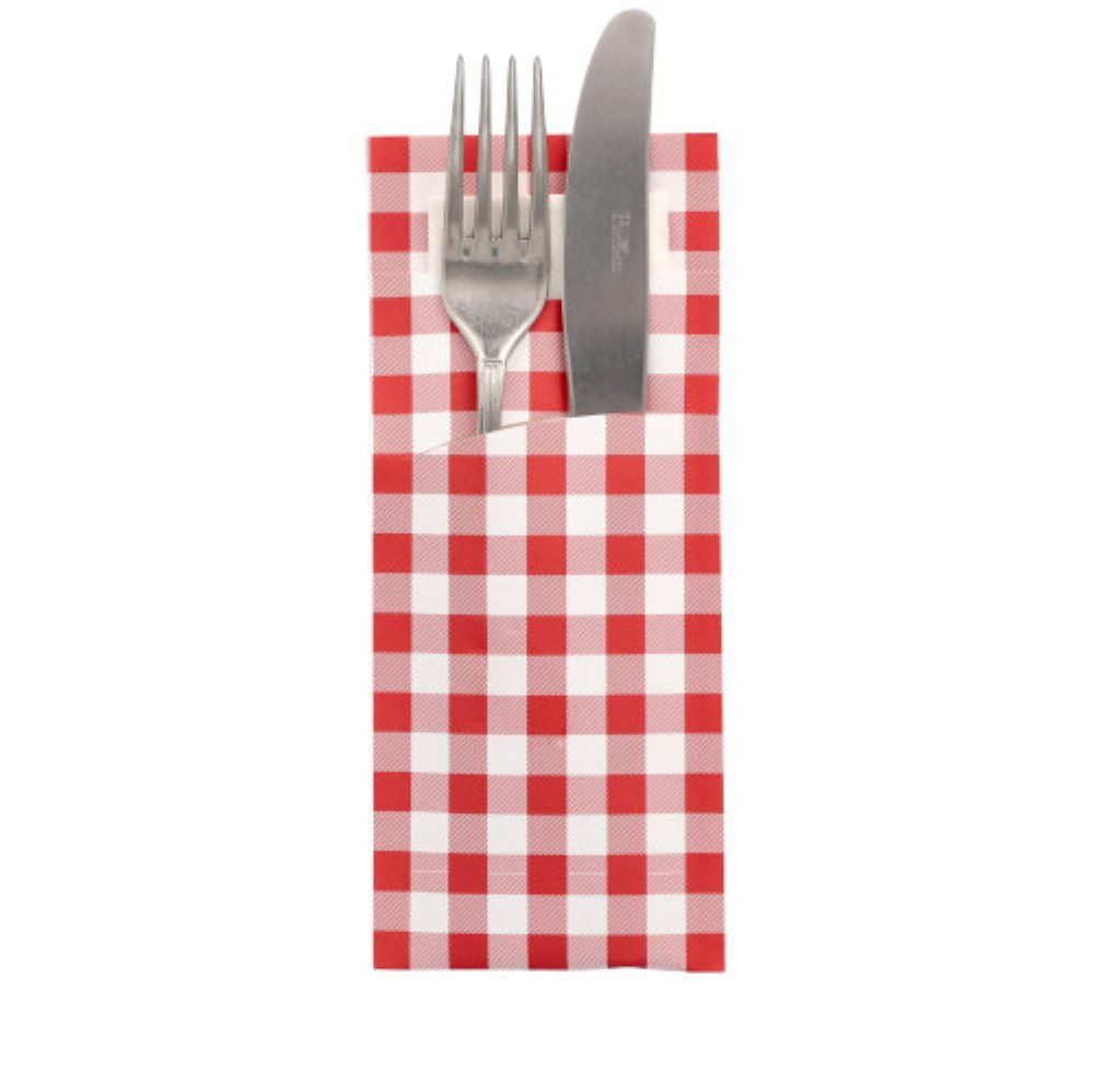 PAPSTAR GmbH Einwegbesteck-Set 520 Bestecktaschen 20 cm x 8,5cm rot "Vichy Karo" inkl. Serviette