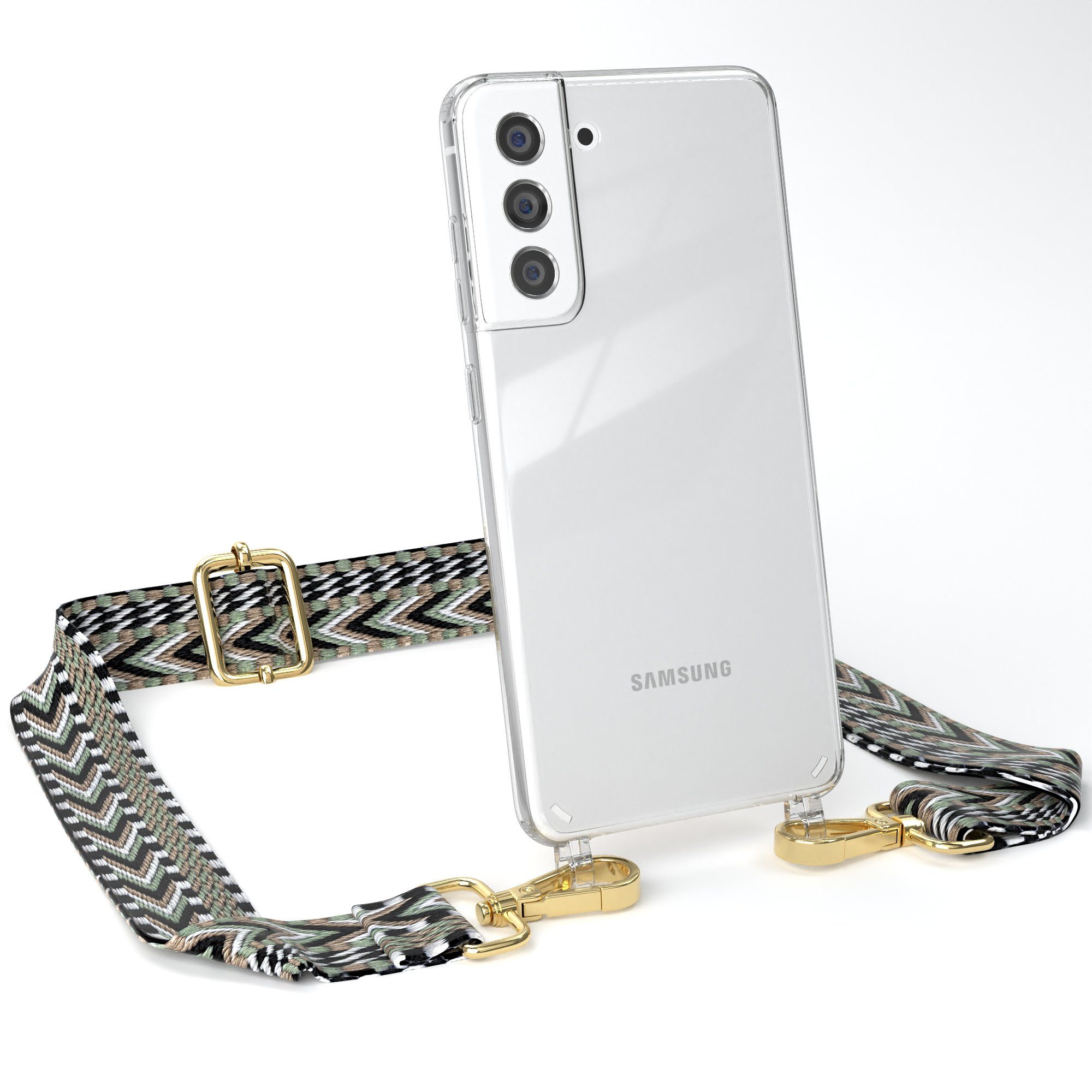 EAZY CASE Handykette Boho Umhängeband für Samsung Galaxy S21 FE 5G 6,41 Zoll, Kettenhülle abnehmbare Kordel Slim Cover plus Band Breit Mint Grün