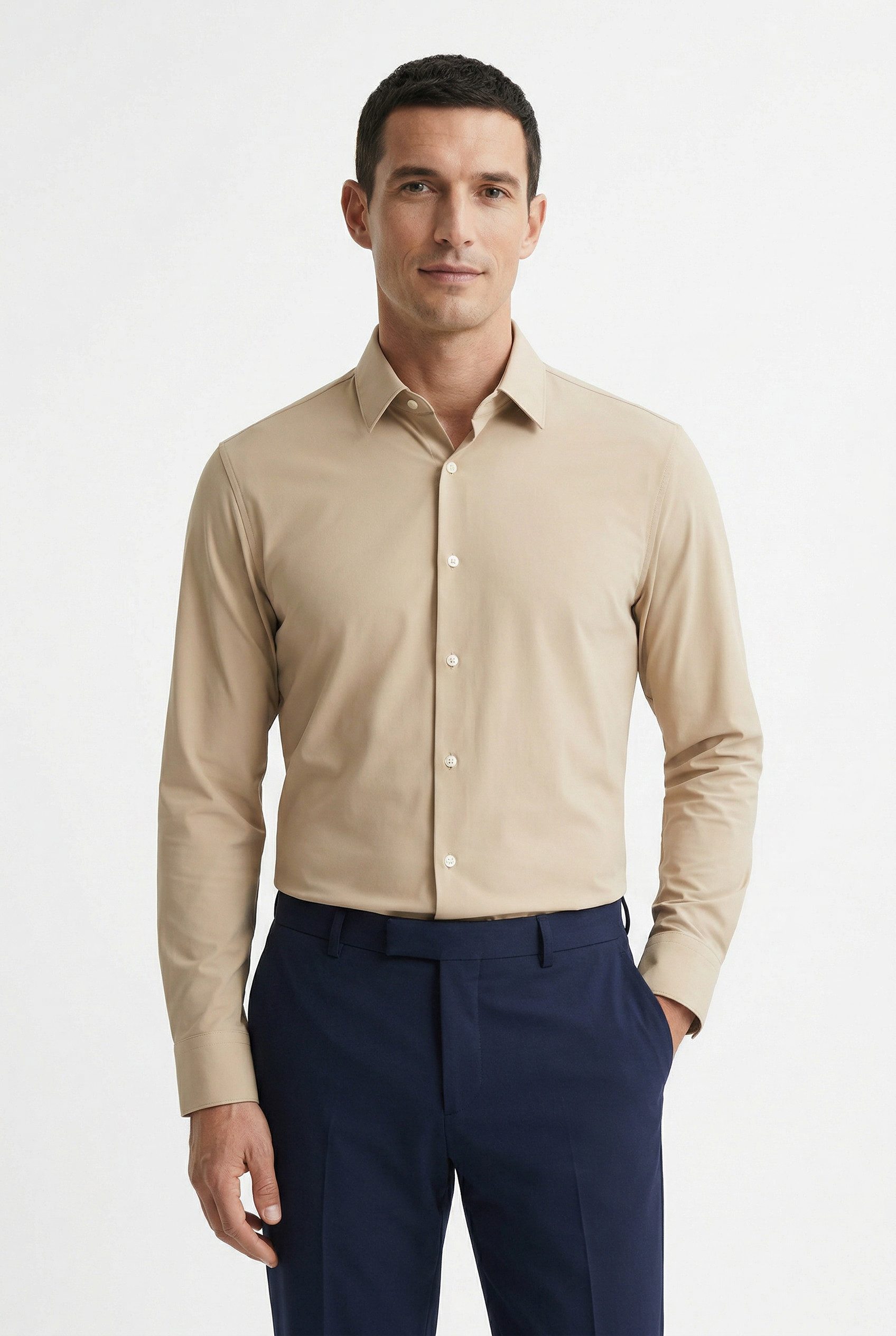 BOSS Langarmhemd HANK Kentkragen, Performance-Stretch-Jersey