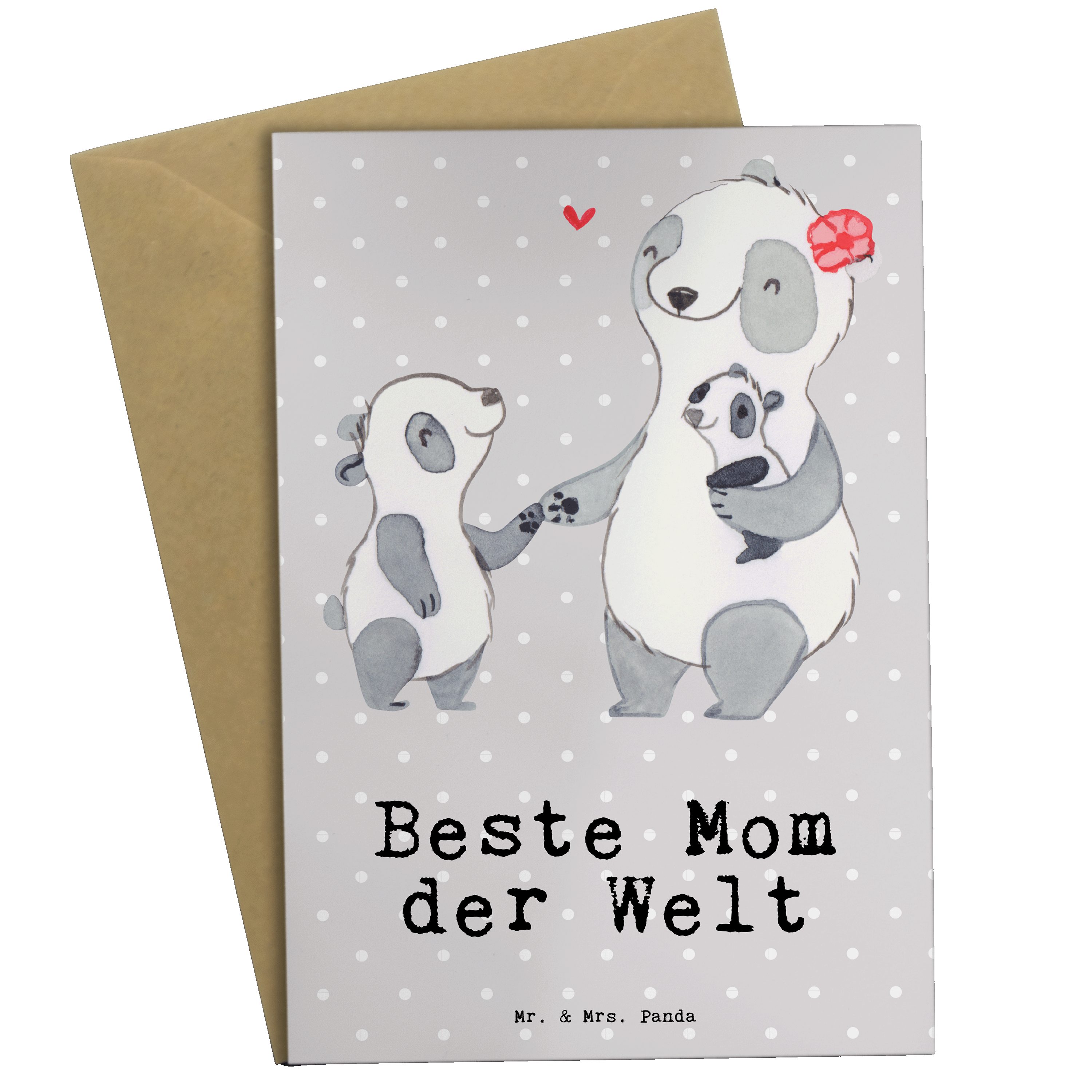Mr. & Mrs. Panda Grußkarte Panda Beste Mom der Welt - Grau Pastell - Geschenk, Dankeschön, Danke
