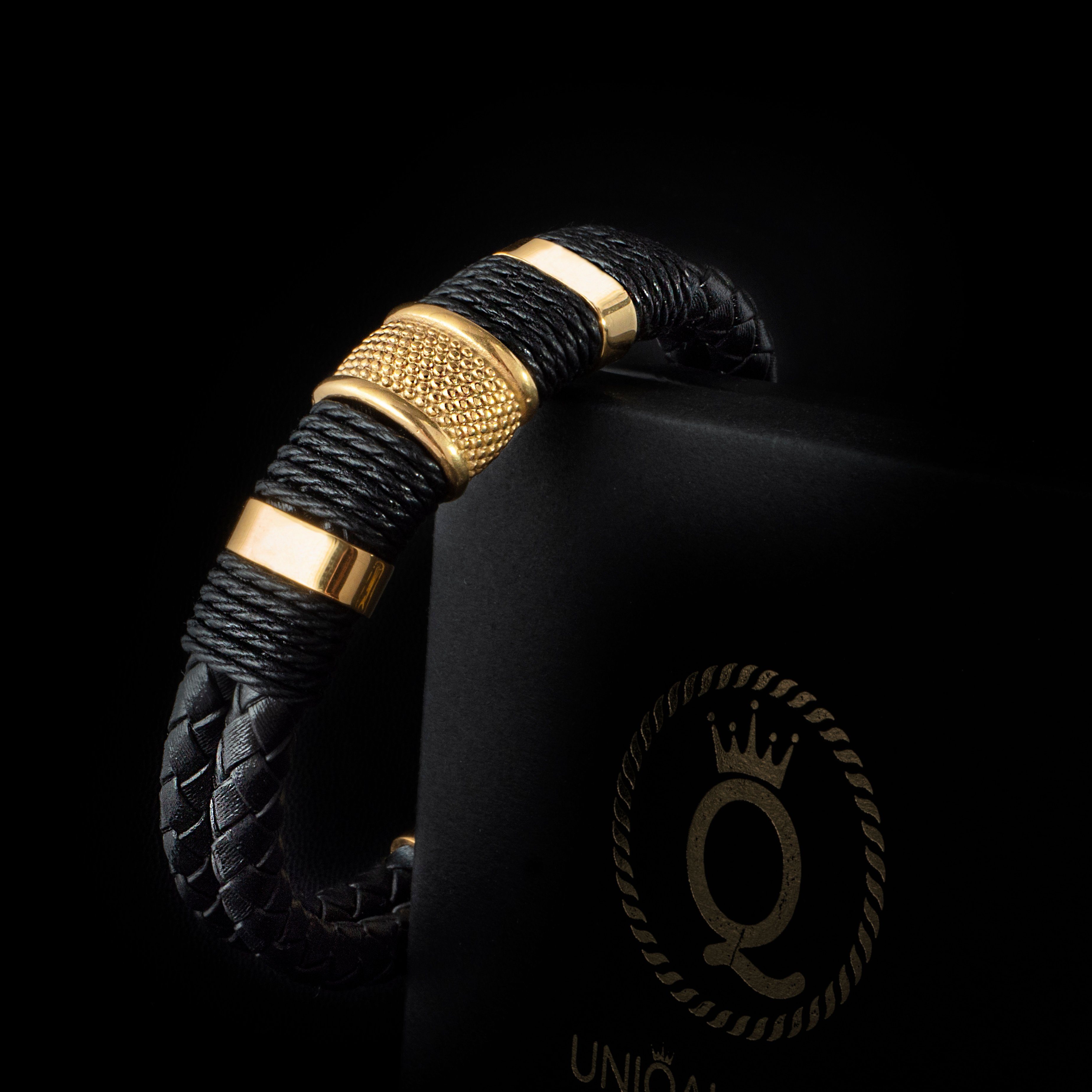 UNIQAL.de Lederarmband Lederarmband Herren "PREMIUM Style, Casual Designed in Geflochten Gold (Edelstahl, STYLE" Germany Echtleder, Handgefertigt)