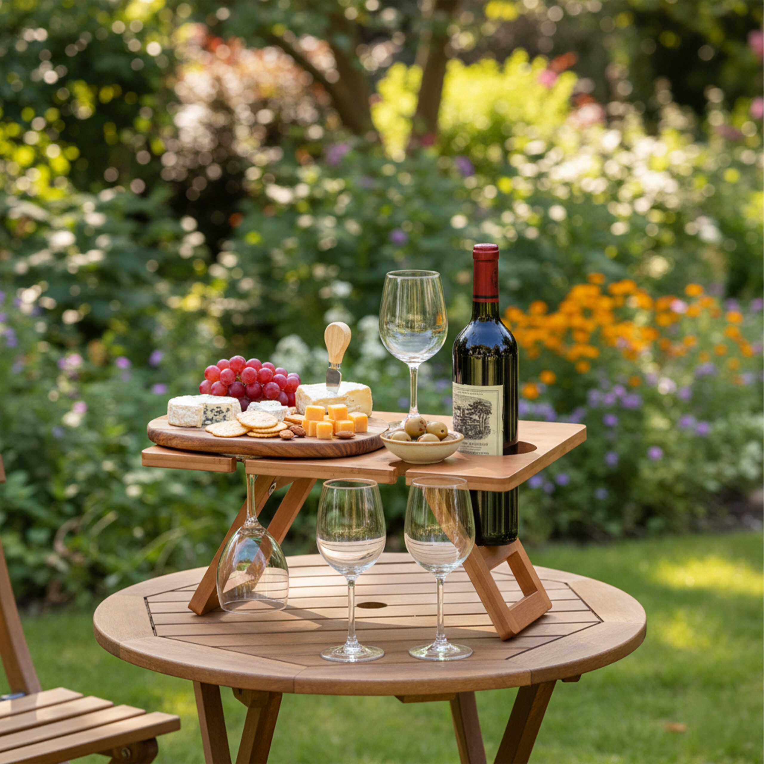 relaxdays Tabletttisch Picknick Weintisch aus Bambus