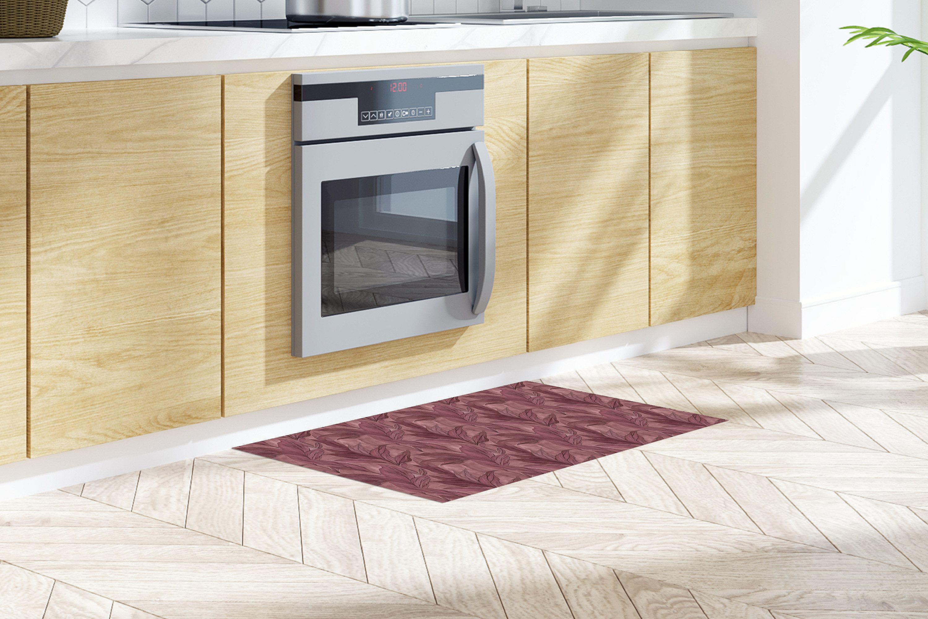 MuchoWow Küchenläufer Blätter - Muster - Lila, aus Kunststoff, Küchenteppich, Läufer für Flur, Rutschfest, Deko Küche, 120x60 cm