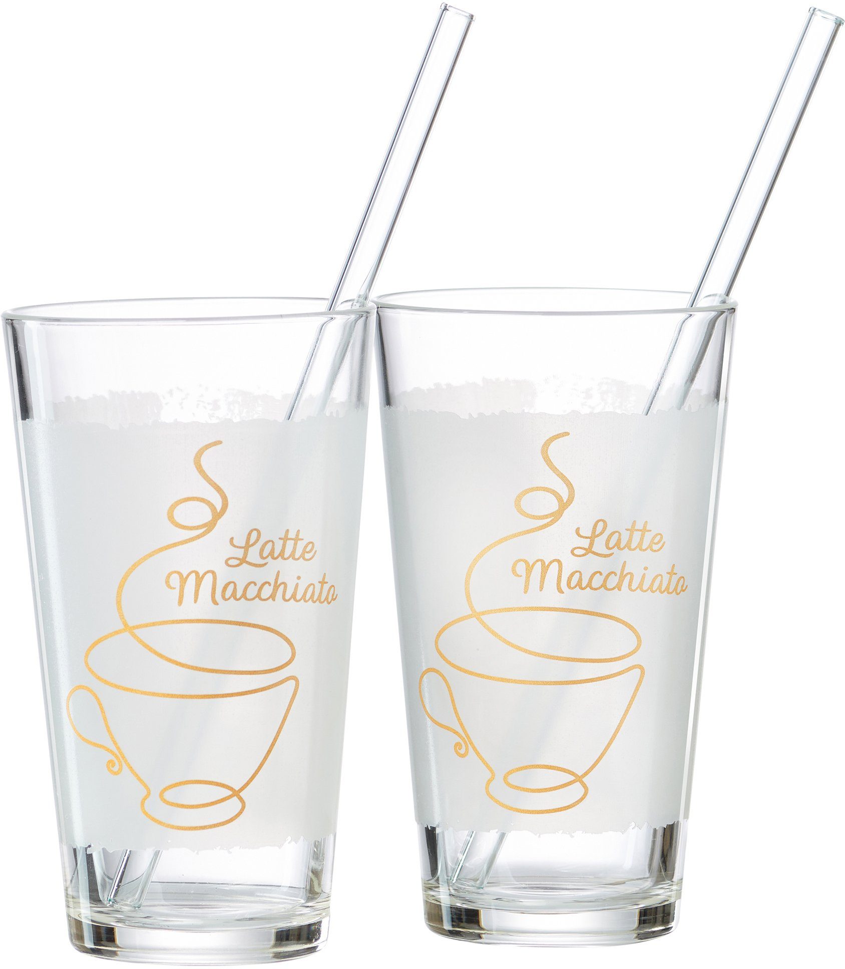 Ritzenhoff & Breker Latte-Macchiato-Glas Coffee, Glas, 4-teilig (2 Gläser und 2 Glas-Trinkhalme), 350 ml