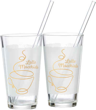Ritzenhoff & Breker Latte-Macchiato-Glas »Coffee«, Glas, 4-teilig (2 Gläser und 2 Glas-Trinkhalme), 350 ml