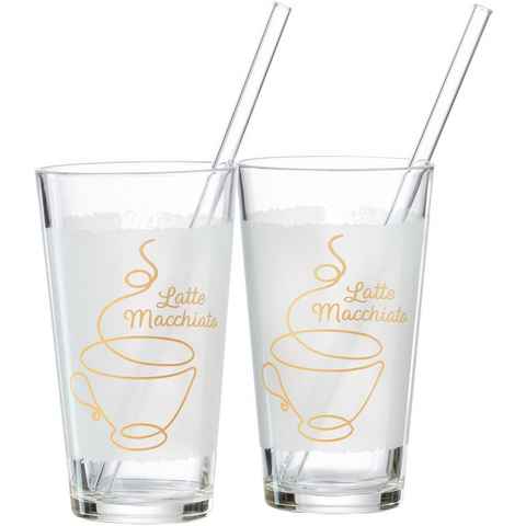 Ritzenhoff & Breker Latte-Macchiato-Glas Coffee, Glas, 4-teilig (2 Gläser und 2 Glas-Trinkhalme), 350 ml