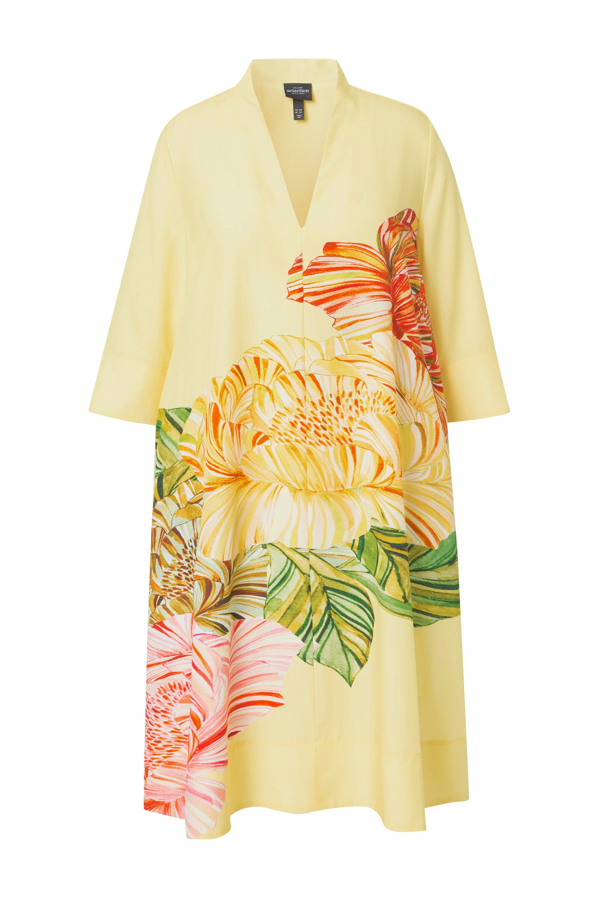 Ulla Popken Midikleid Midikleid Blüten Kelchkragen 3/4-Arm Lyocell