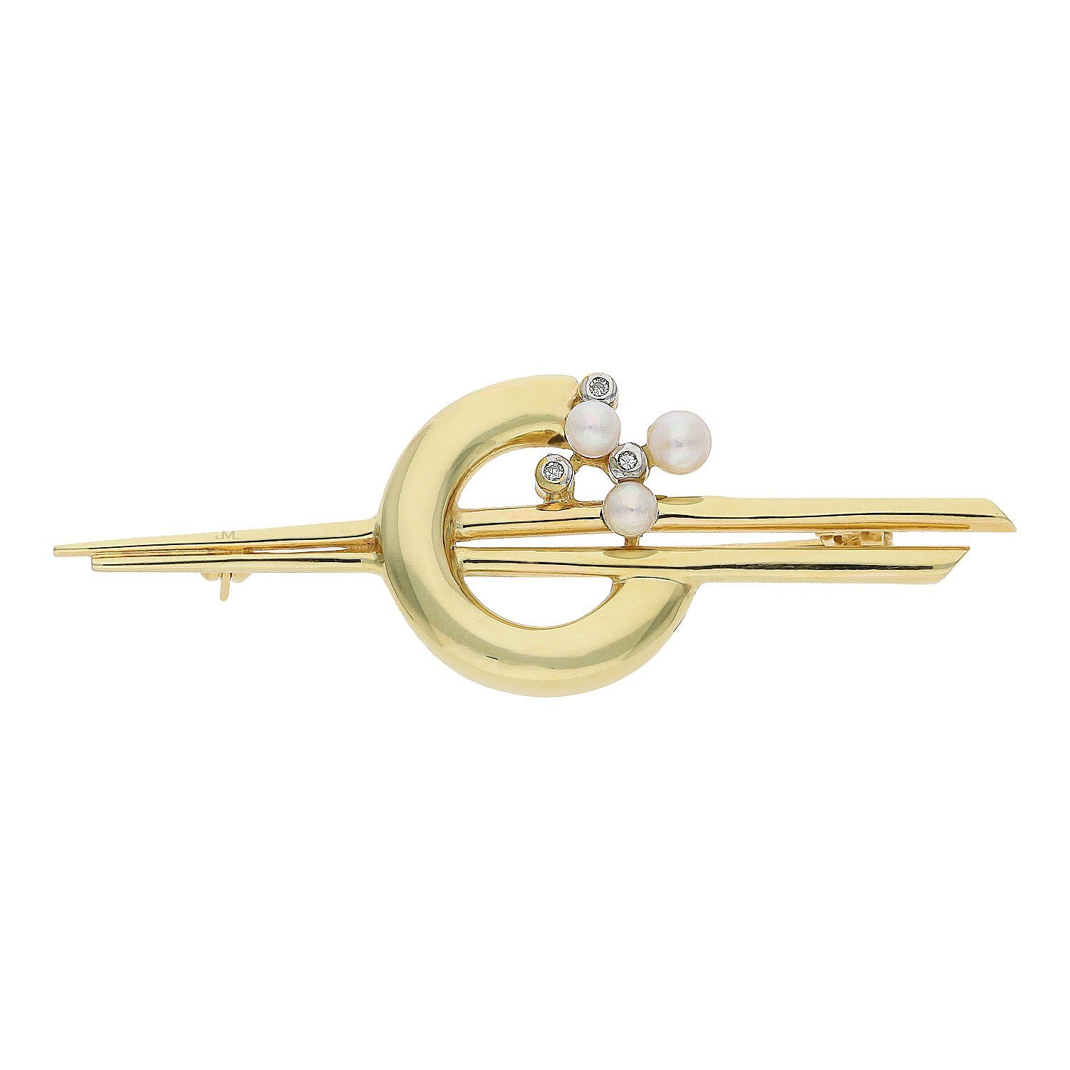 Brosche JuwelmaLux Brosche 585/000 (14 Karat) Gold mit Brillanten und Akoya ZP