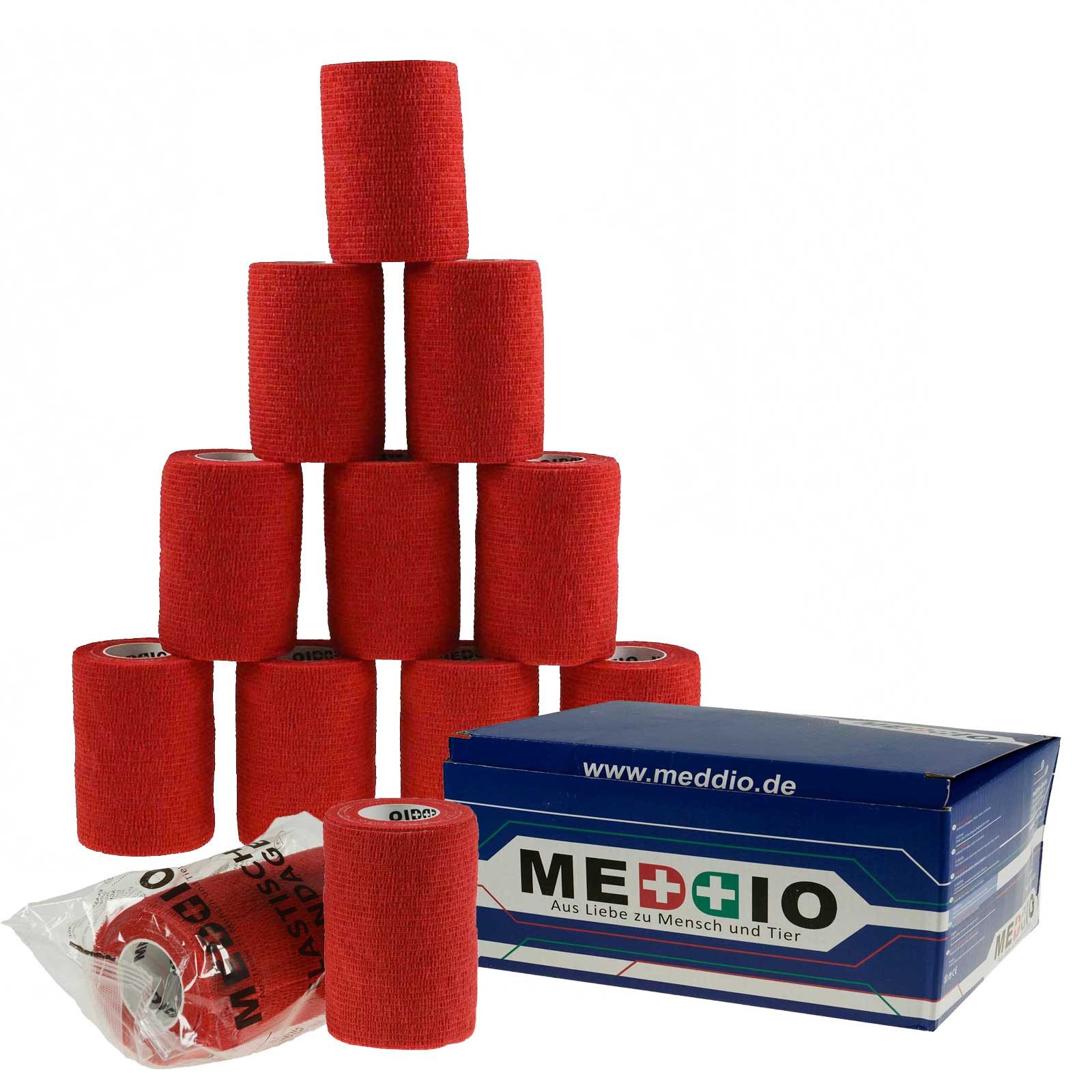 meDDio Pferdebandage 12 Haftbandagen / Selbsthaftende Bandagen 7,5 cm x 4,5 m rot