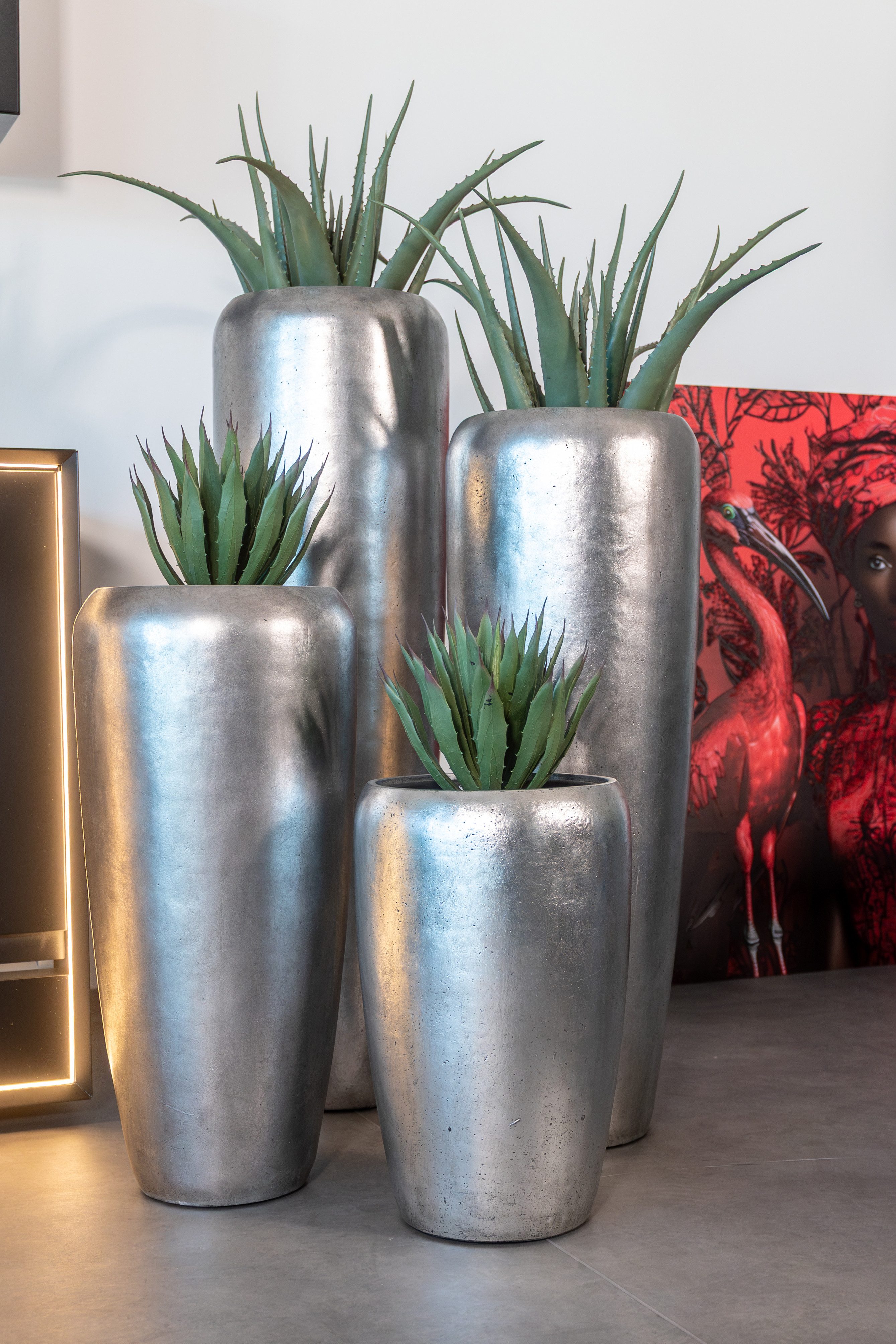 Flingora Bodenvase Cleo, mit Einsatz - Fiberglas - Indoor - Silber - Höhe 51 cm