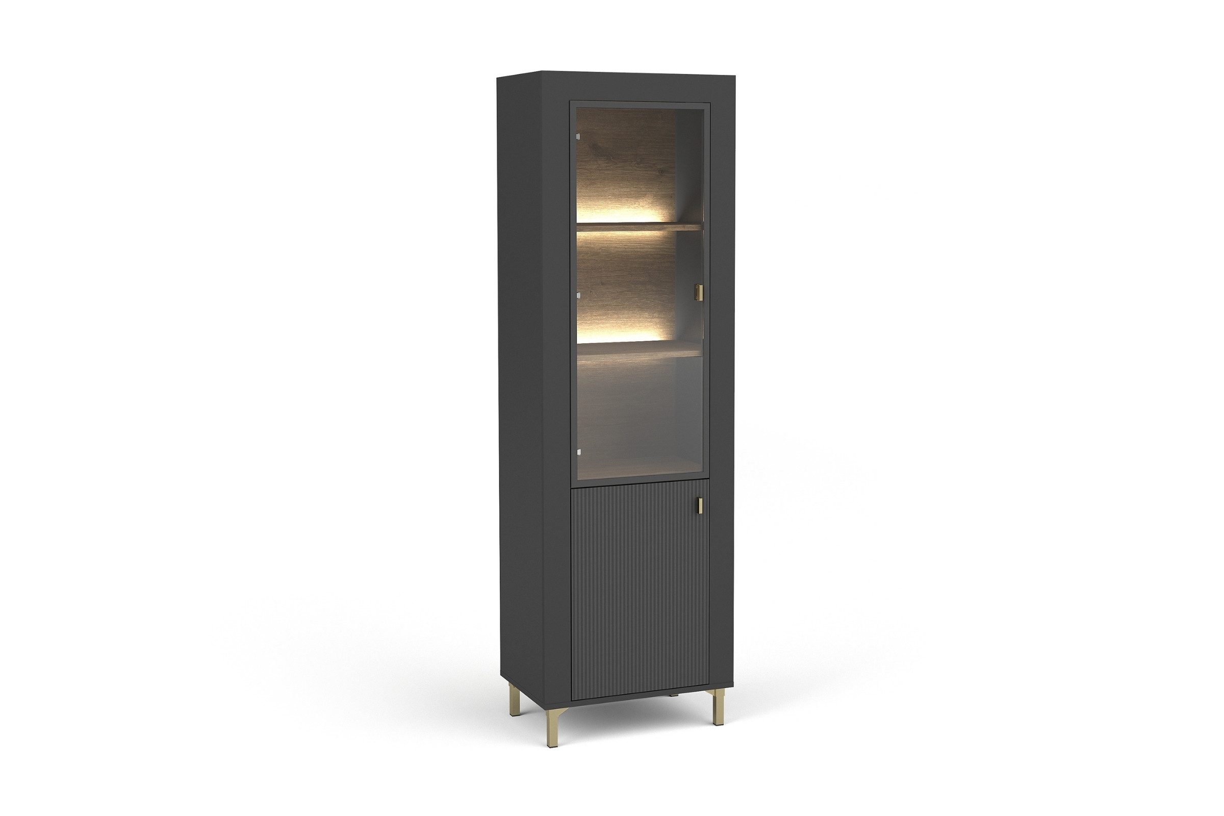 Deine Möbel 24 Vitrine MONI 03 Standvitrine mit Glastür und 4 Einlegeböden (MONI - Kollektion, 1-St., Set) in Kaschmir, Weiß und Schwarz mit Eiche Whiskey Dekor