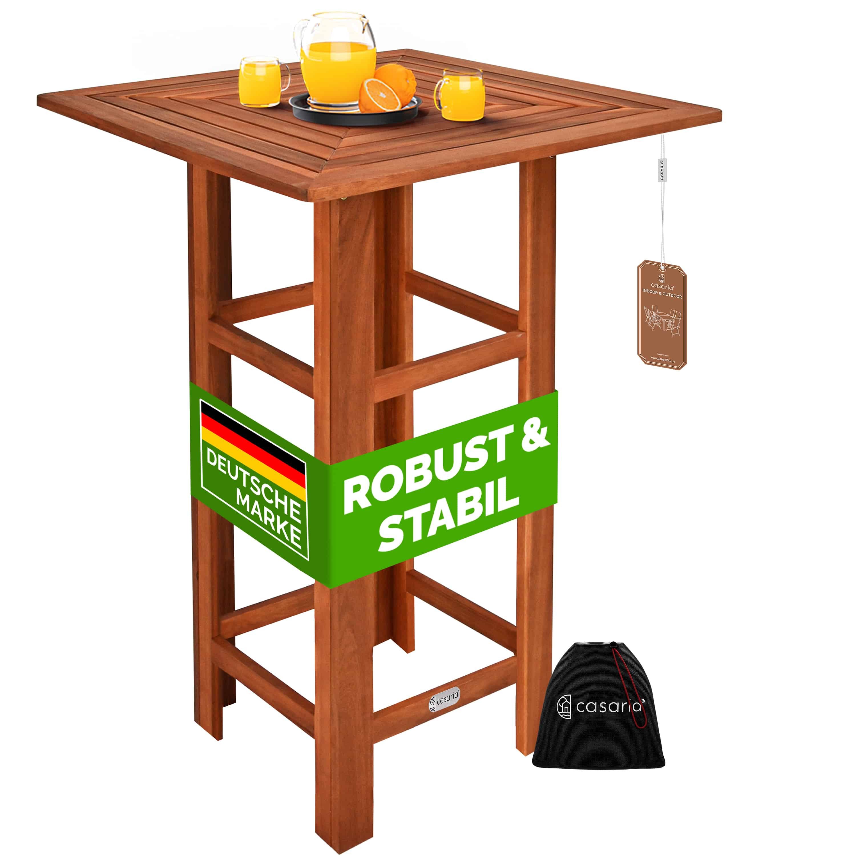 Casaria Stehtisch Akazie (1-St), Holz 110cm Hoch 75x75 cm Eckig Indoor Outdoor Bistrotisch Biertisch