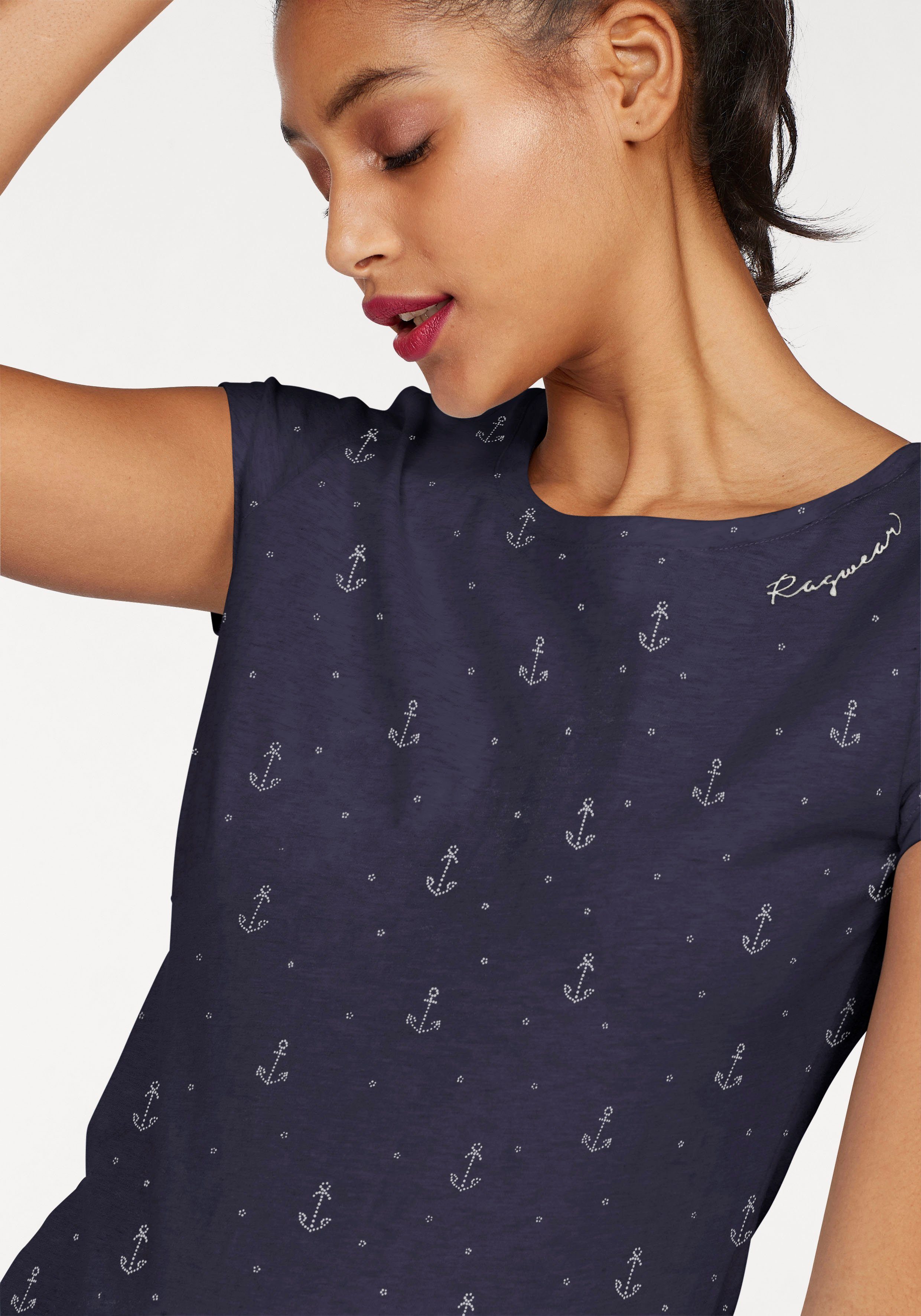 Ragwear T-Shirt FLORAH A ORGANIC O mit maritimen Anker-Allover-Druck