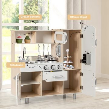COSTWAY Spielküche Kinderküche, mit Kühlschrank & Zubehör, aus Holz