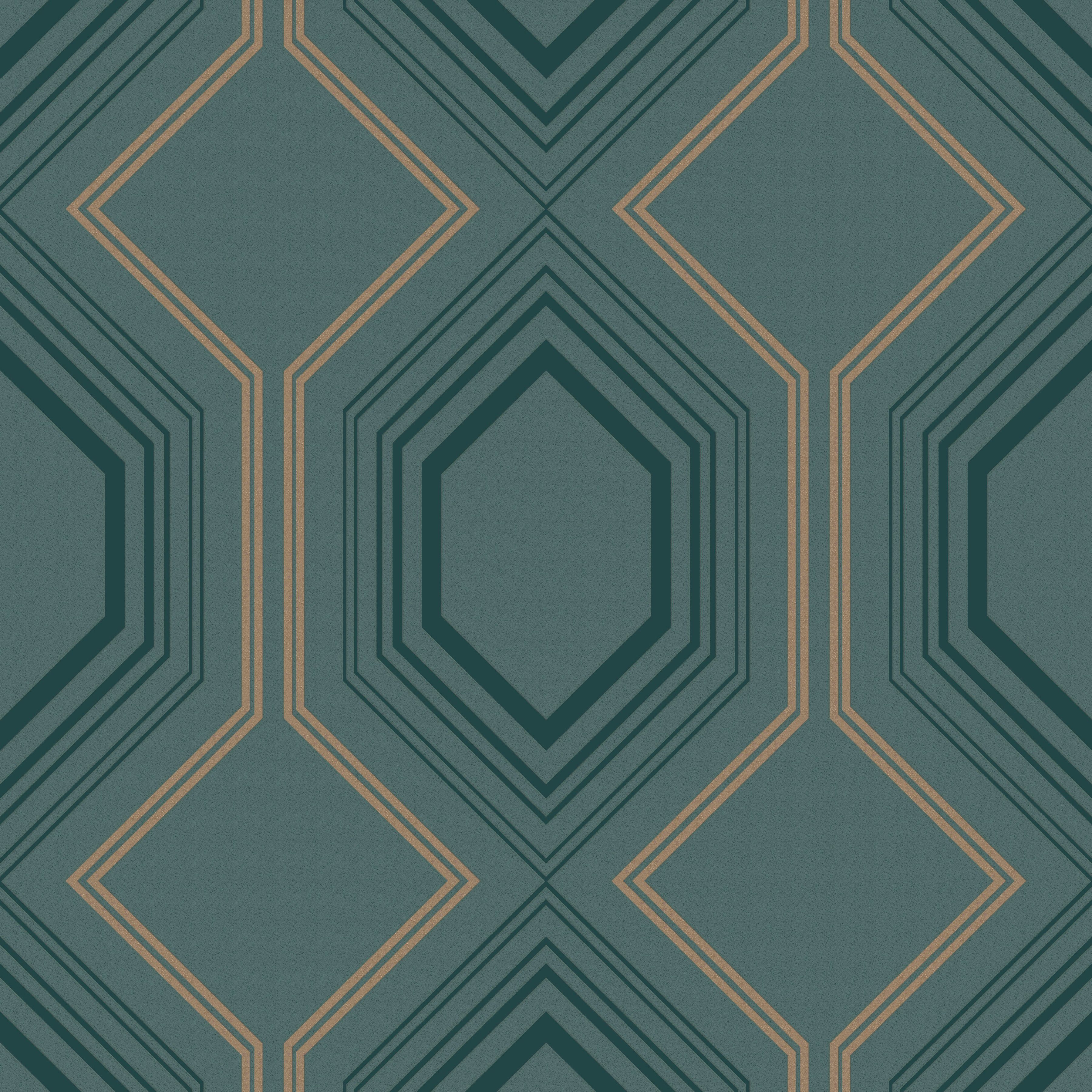 WOW Vliestapete Art Deco Chic, geometrisch, (1 St), Grün - 1005x52 cm