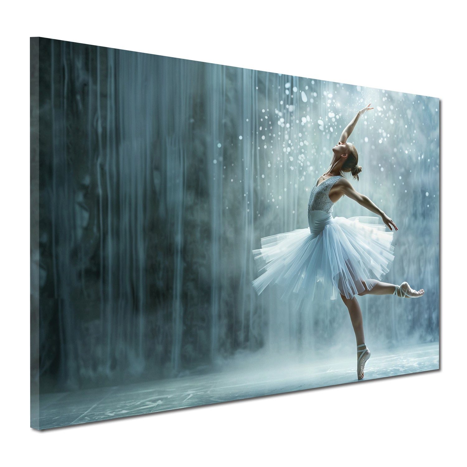 Artedinoi Leinwandbild Ballerina Wasserfall elegant Weiß Leinwandbild Wandbild XXL Deko, Ballerina am Wasserfall