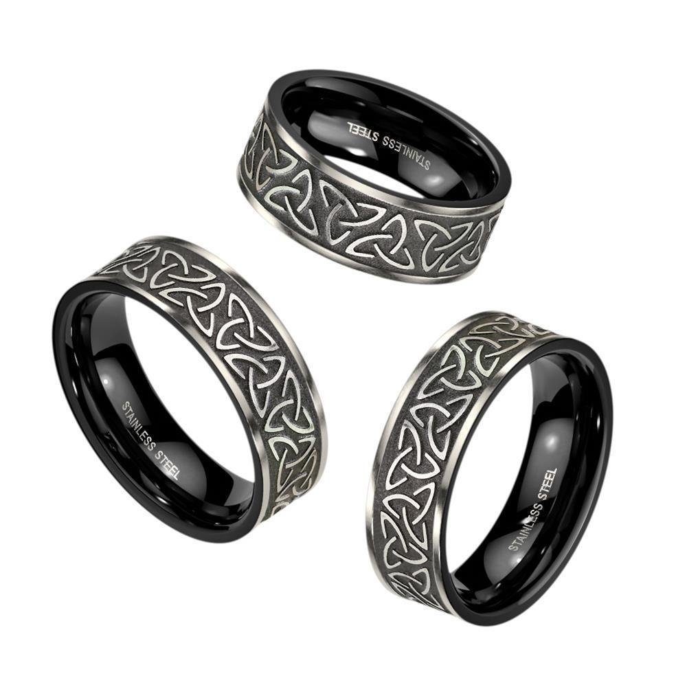 BUNGSA Fingerring 57 (18.1) Ring Keltenknoten Silber/Schwarz aus Edelstahl Unisex (Ring, 1-tlg), Unisex – Bild 2 von 3