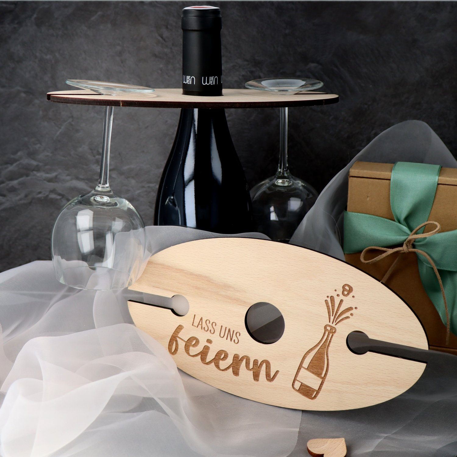 Spruchreif® Weinflaschenhalter Weinglashalter aus Holz, Holz Weinständer, Geschenkidee Holz