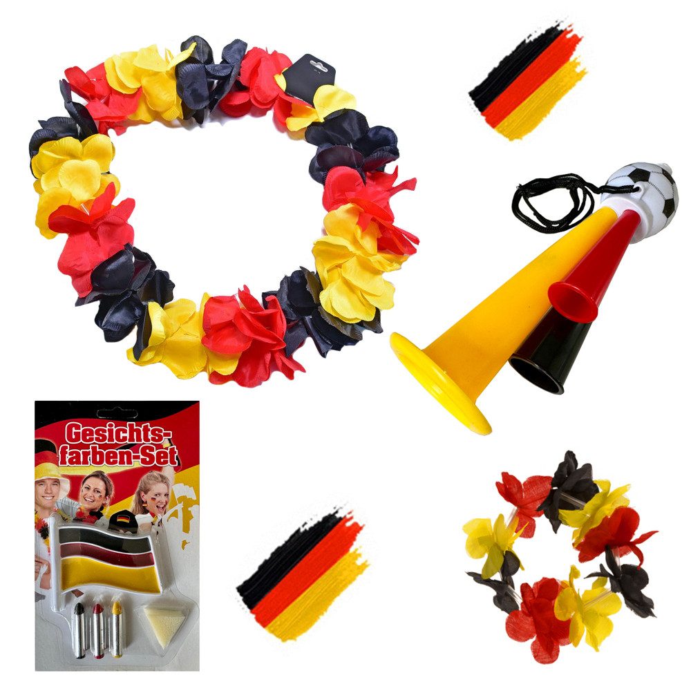 Kostüm  Damen Fan Set Deutschland Fanartikel Hawai Armband Schminke