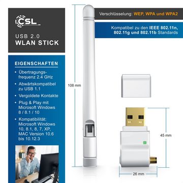 CSL WLAN-Dongle, WLAN Stick, 300 Mbit/s, mit abnehmbarer Antenne, USB 2.0 Stick